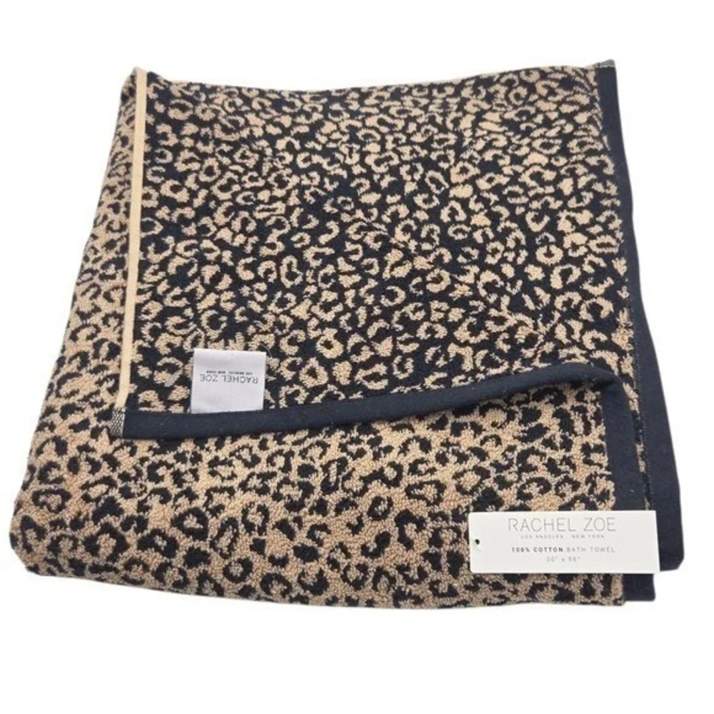 Rachel Zoe 4pc Leopard Cheetah Print Cotton Towel Set 2 Bath 2 Hand Black Tan